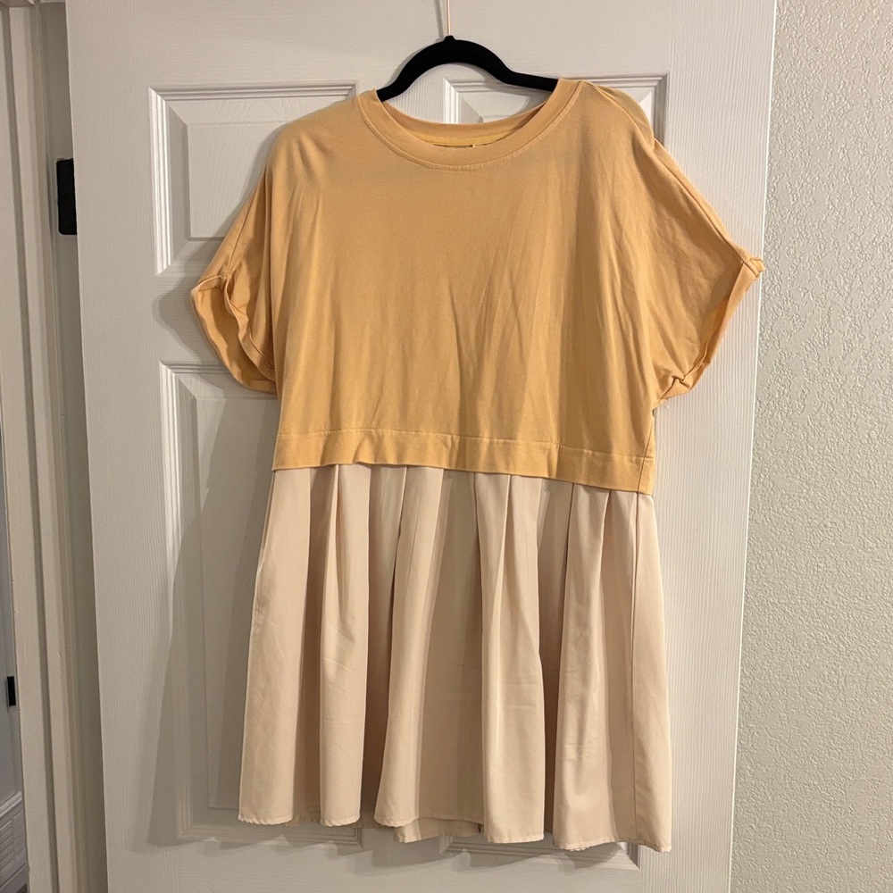 Stylish Two-Tone Dress in Yellow and Cream
